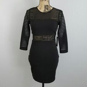 Illusion Cutout Dress Lulu's Perfect Mesh Bodycon Size S Small Black Stripe NWT